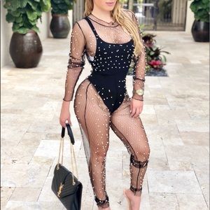 Black mesh and pearls cover